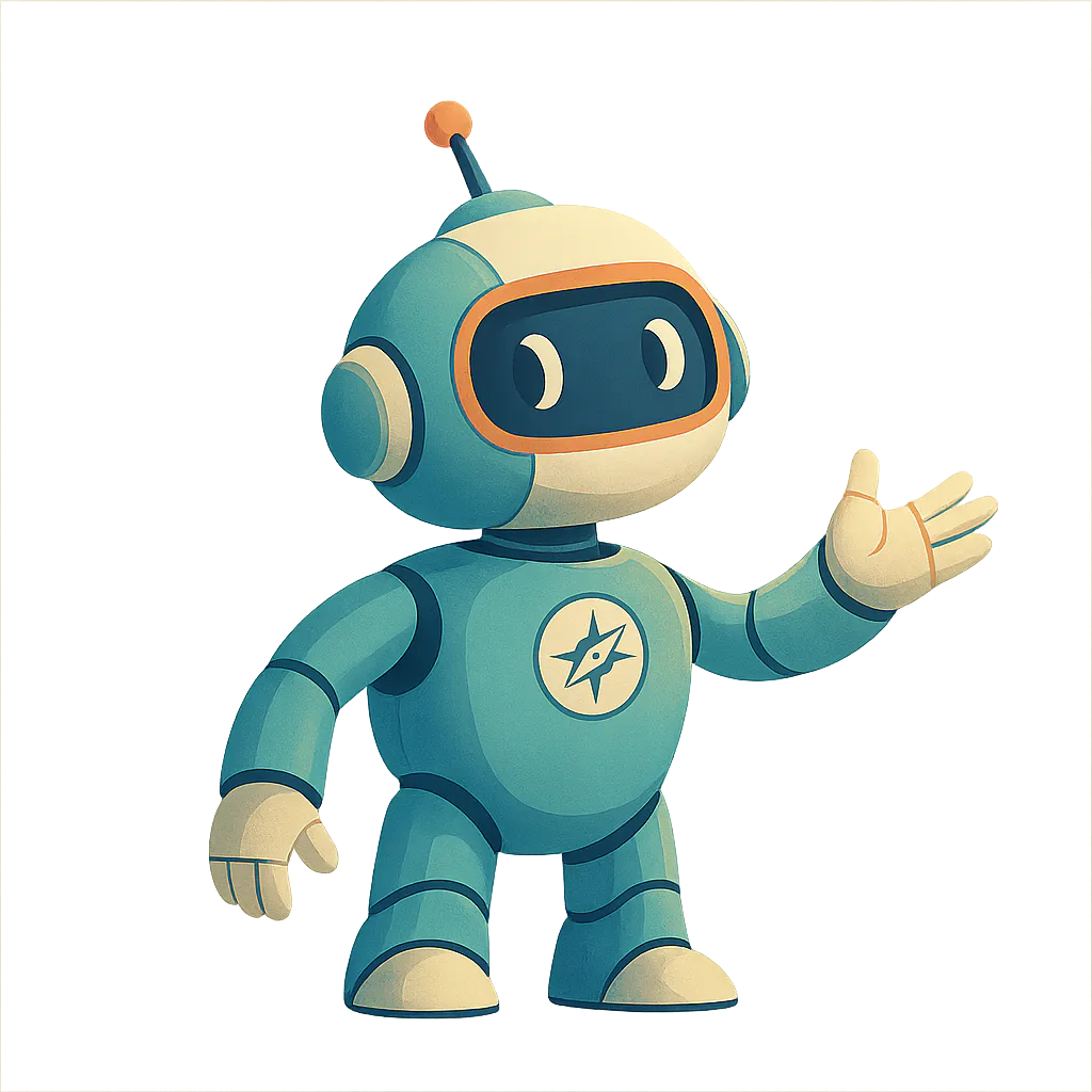 Friendly robot icon guides to job search ebook-landing-robot with transparent background